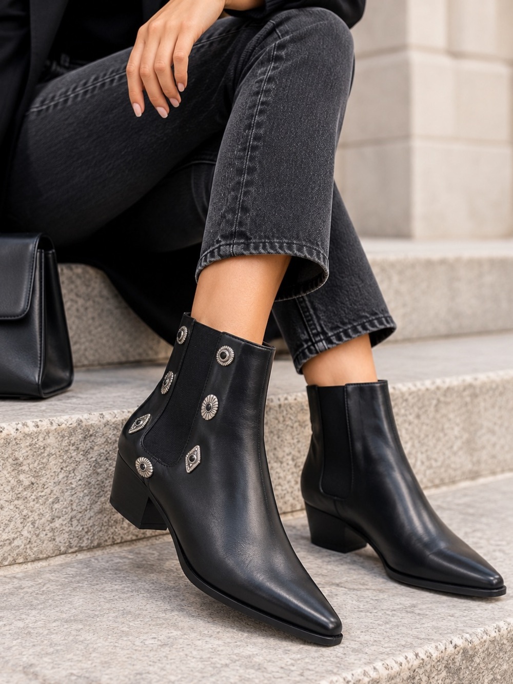THE KOOPLES Stud-embellished pointed-toe leather ankle boots Sz 40